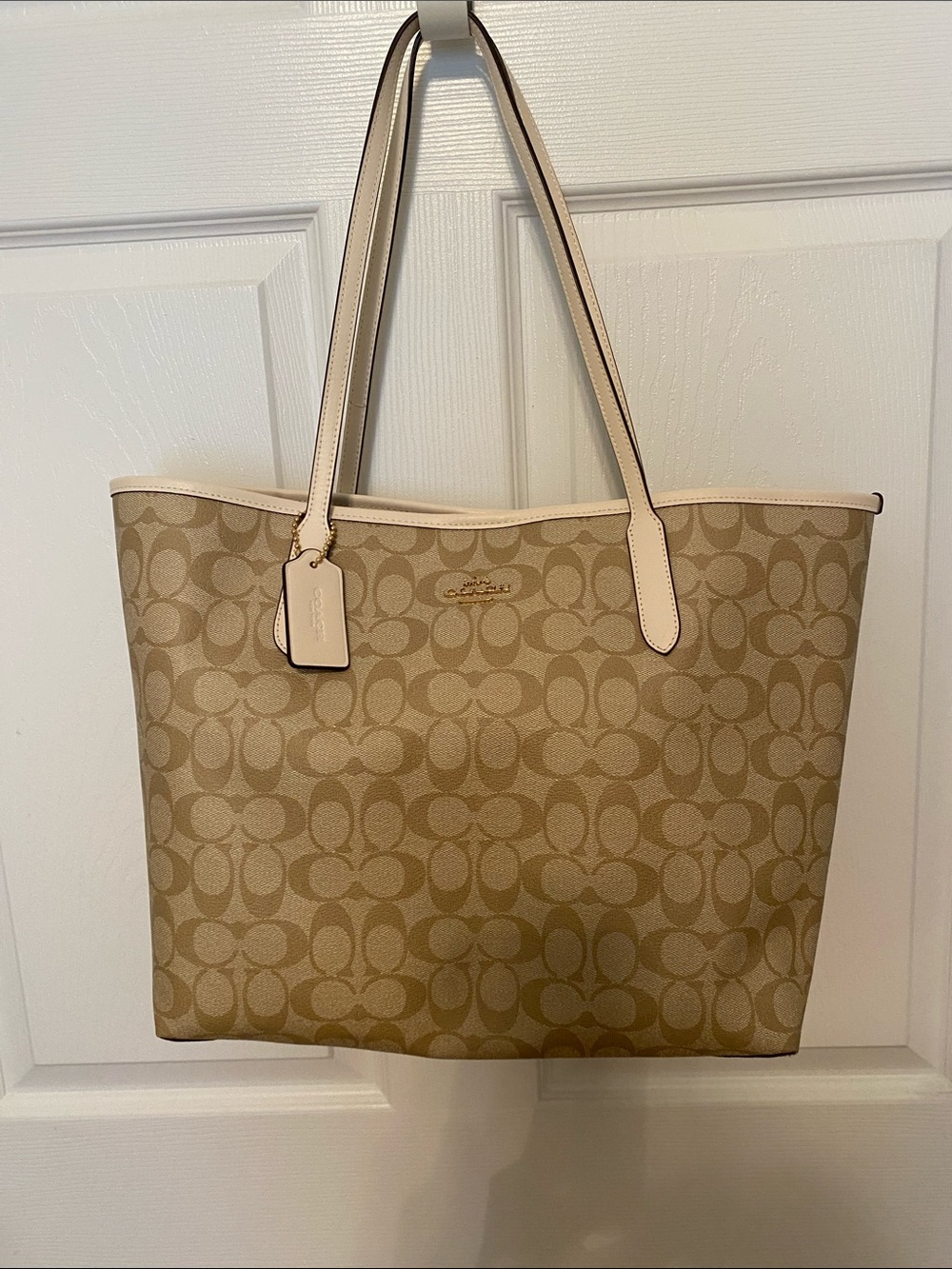 Coach Tan and Cream Signature Logo Tote